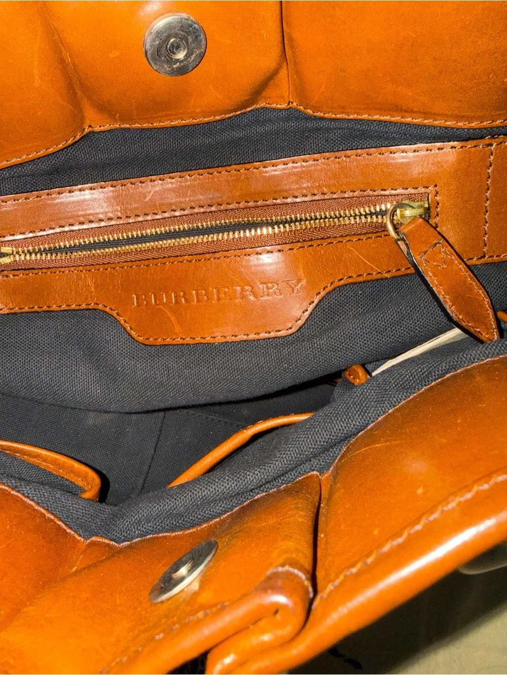 Burberry Tan Check Canvas Tote with Brown Leather Trim and Gold Hardware